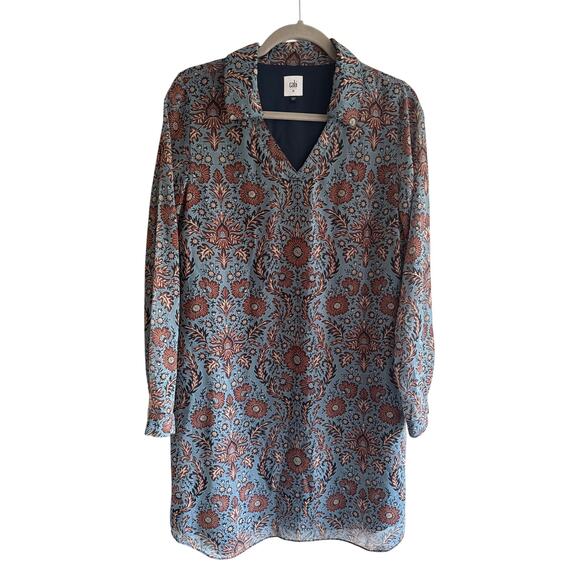 CAbi Provincial Long Sleeve Shift Dress Boho Blue Print size Medium - Picture 2 of 8